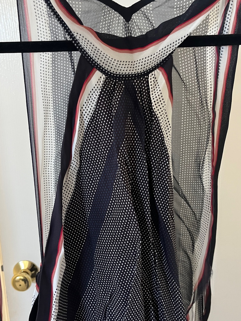 Reiss Black and White Sheer Polka Dot Striped Dress